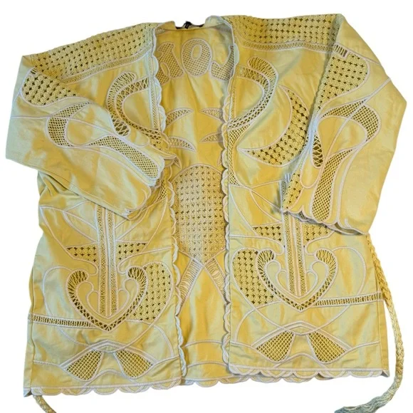 Maje Biana Crocheted Cotton Kimono Jacket in Yellow Banana Size Small - Picture 5 of 12